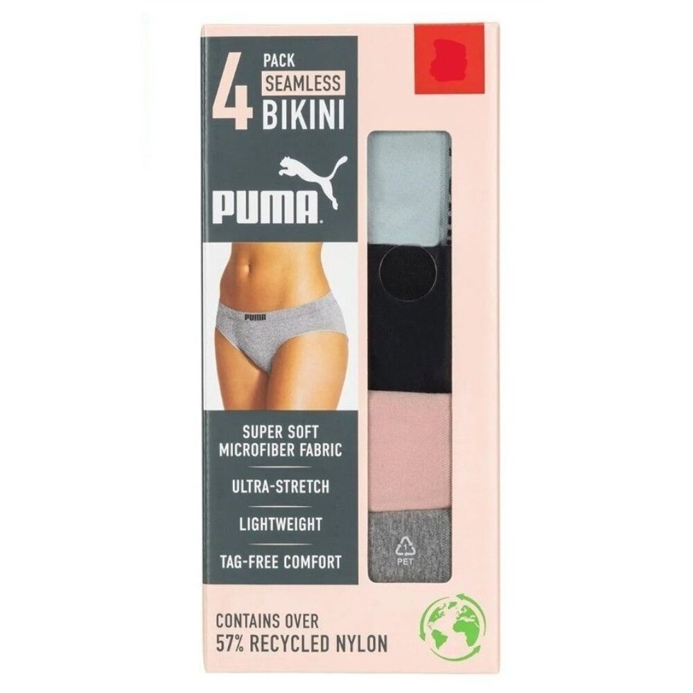 PUMA Small Underwear 4-Pack Seamless Bikini Underpants Medium Coverage Panties